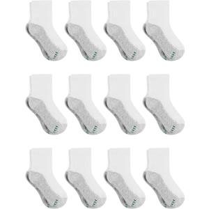 Hanes Boys Socks, Double Tough Cushioned Ankle And No Show, 12-pair Packs Athletic-socks, Ankle - White/Grey Bottom - 12 Pack, Large US