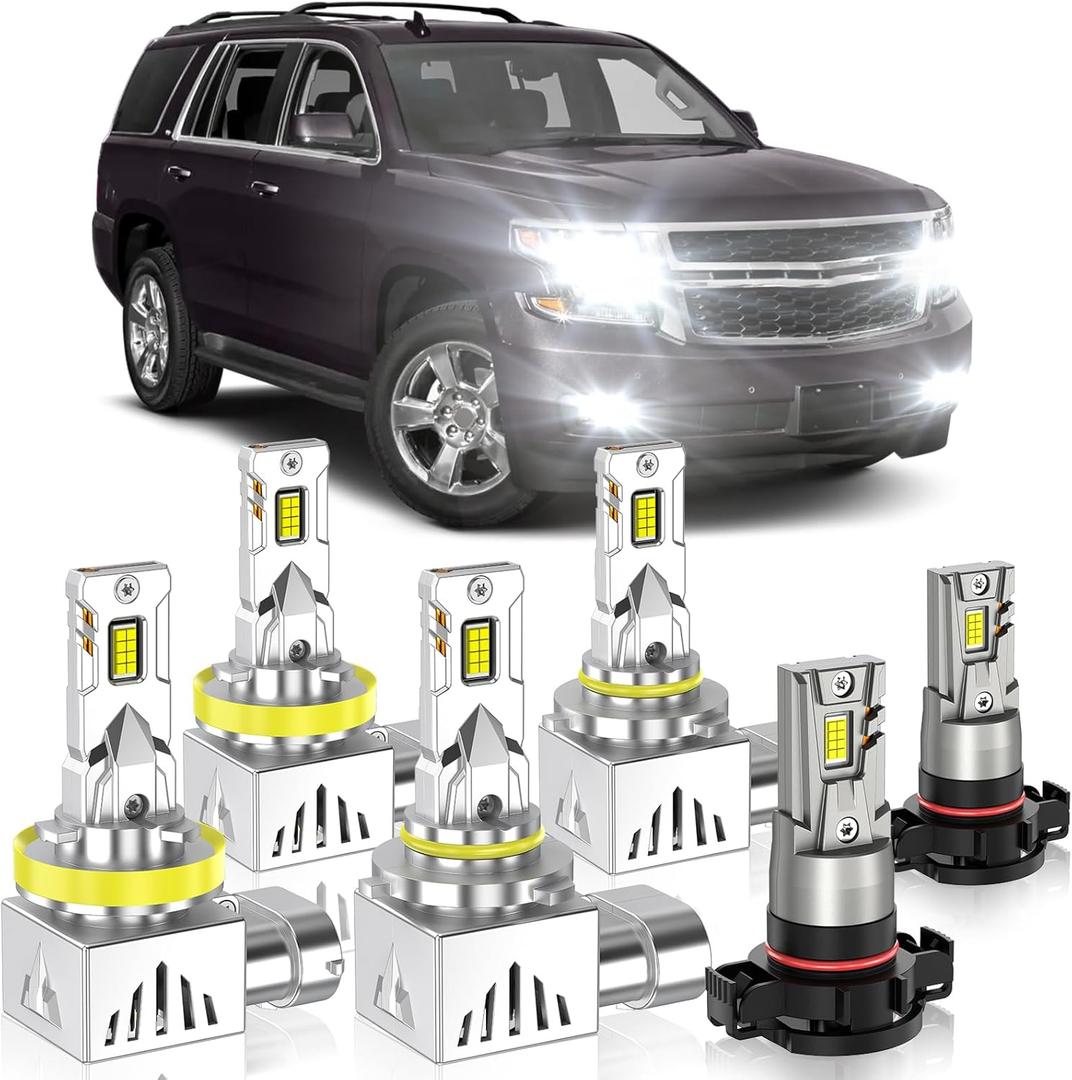 Fog Bulbs Fit for Chevy Tahoe 2007-2015, Latest&Brightest High&Low Beam Fog Light Bulbs Combo 800% Brightness 6000K Cool White, CANbus Ready, Plug and Play, Pack of 6