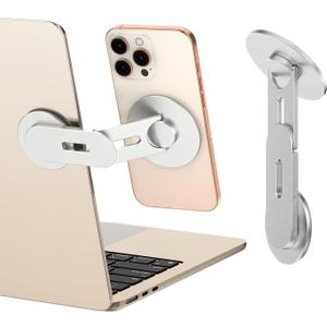 CloudValley Magnetic Laptop Phone Holder, 360 Rotating Mount Compatible with iPhone MagSafe and All Phones, MacBook, PC Monitor, Screen Stand for Tesla, Portable Accessory, Silver