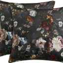 StangH Vintage Floral Throw Covers Pack of 2, Super Soft 18x18 inch Velvet Decorative Square Cushion Covers Blossom Oil Painting Boho Classic Home Decor for Living Room Sofa, Charcoal
