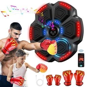 Baswip Music Boxing Machine for Adults and Kids with 2 Pairs of Gloves, 9 Modes & 9 Speeds Smart Bluetooth Boxing Workout Equipment Wall Mounted, Electronic Digital Punching Machine for Home/ Gym