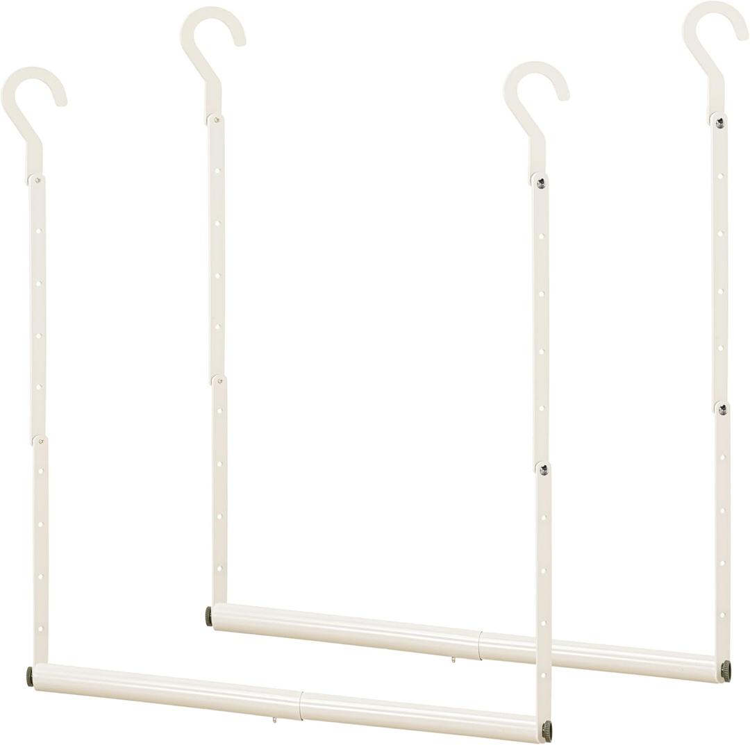 STORAGE MANIAC Adjustable Closet Rod Hanging Clothes Heavy Duty Closet Extender Hanging Rod Space-Saving Clothes Hanging Bar Double Closet Hanging Rod Hanging Closet Organizer Closet Bar,2 Pack White