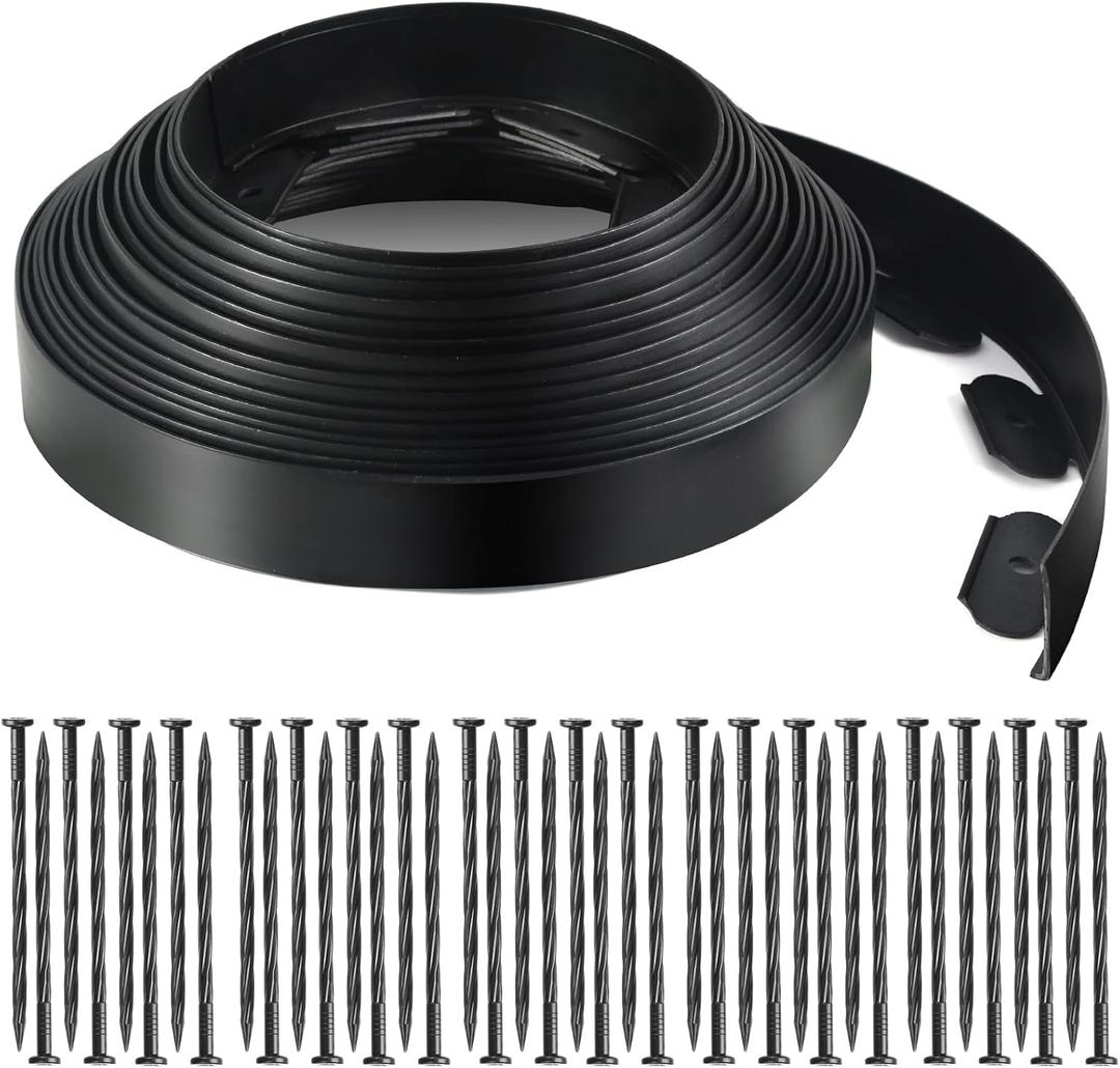 LINSHRY 100 FT Landscape Edging, 2 in.Tall No Dig Garden Edging Border with 120 Spikes, Flexible Plastic Lawn Edging for Landscaping Flower Bed, Grass, Yard (Black)