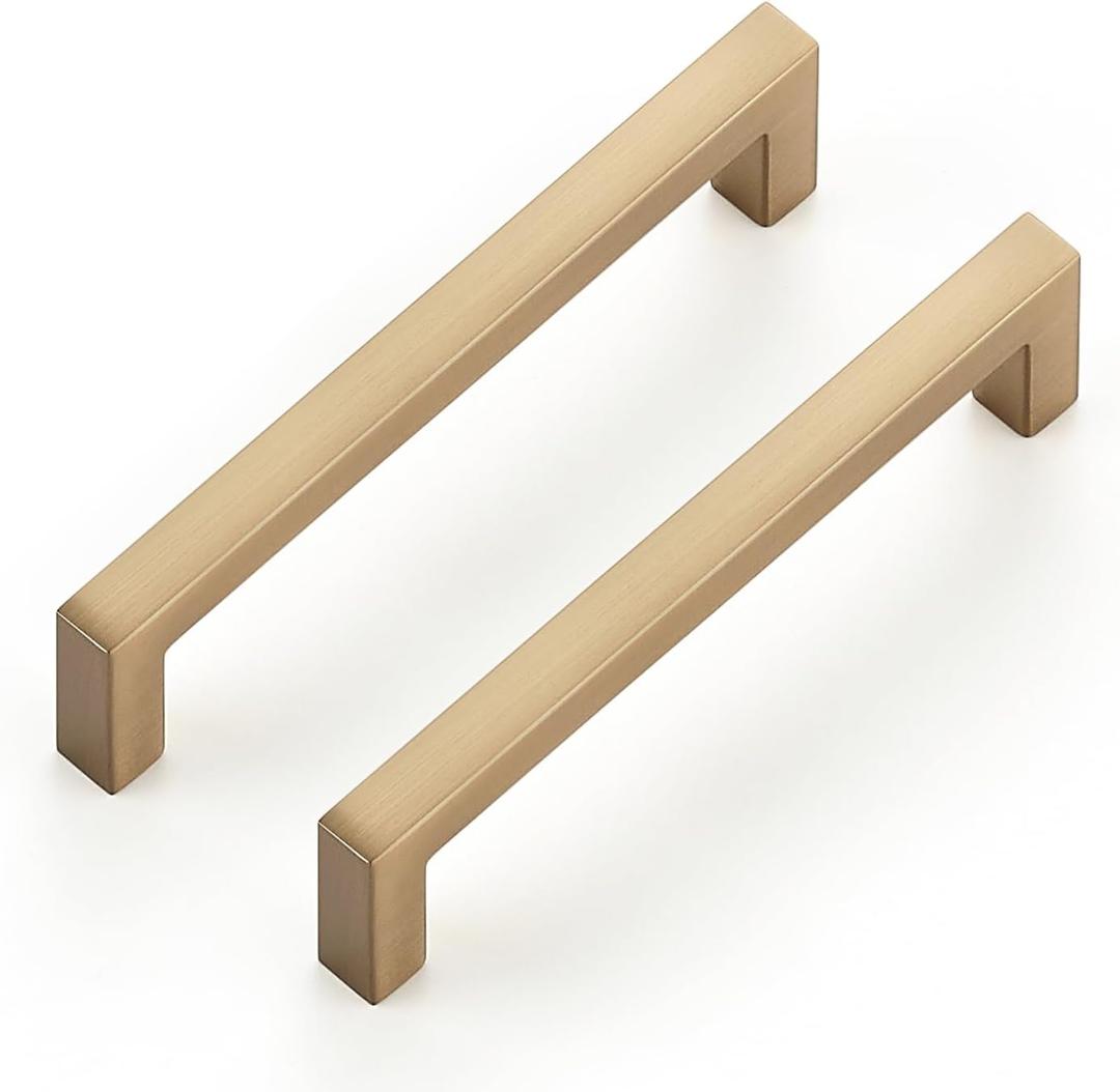 Ravinte Cabinet Handles Solid Slim Champagne Bronze 20 Pack 3-1/2 Inch Hole Center Square Bar Drawer Handles Kitchen Cabinet Pulls Drawer Kitchen Cabinet Hardware