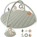 Beautiful Baby Play Gym and Tummy Time Mat - Soft Cotton Mat with 6 Cute Toys Creates The Perfect Activity Area for Your Girl/Boy - Stylish Infant Floor Playmat Fits Nicely with Any Playroom Decor (Sage Green)