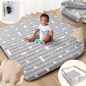 Baby Play Mat, 50x50 Playpen Mat with Super Soft Touch, Activity Mat with Upgraded Anti-Slip Bottom, Machine Washable Crawling Mat for Floor & Picnic (Boho Gray)