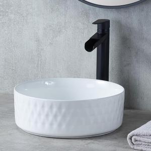 14.2" Round Bathroom Vessel Sink, Modern Above Counter Ceramic Bathroom Sink Bowl, Counter top Art Basin Vanity White Vessel Sinks for Bathrooms