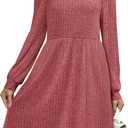 OFEEFAN Womens Knit Sweater Dress with Pockets Square Neck Long Sleeve Dresses (S)