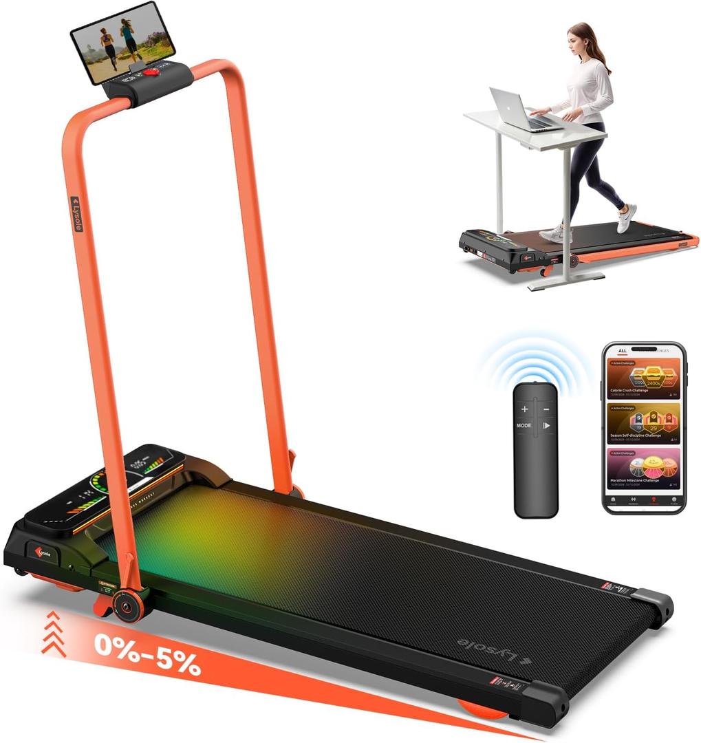 Lysole Walking Pad Treadmill with Incline and Handle Bar,Treadmills for Home and Office,265 Lb Capacity,4 in 1 Portable Under Desk Treadmill with Control,Large LED Display