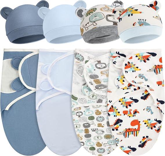 Buryeah 4 Pack Preemie Swaddle Blanket Wrap Set
Preemie Newborn Clothes Sleepers Cap Set, Fit 3-7 Lbs Baby Boys Girl, Adjustable, Prevents Startle Reflex