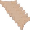 Bolivelan Womens Mid-Rise Seamless Thongs Comfy Underwear G-Strings Panties (4, Nude (6 Pack))
