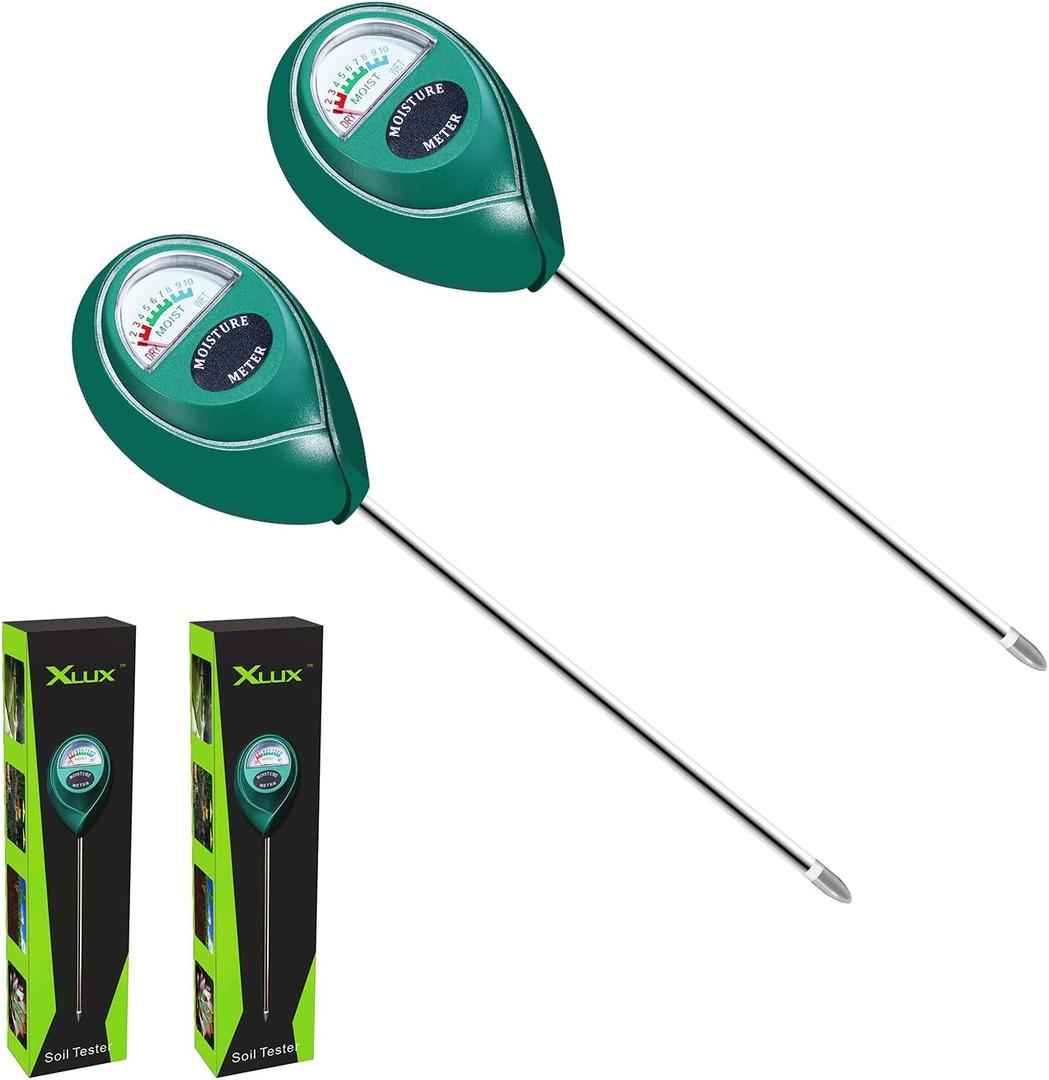 XLUX Soil Moisture Sensor Meter Water Monitor, Hygrometer for Gardening, Farming,Plants, No Batteries Required, 2 Pack