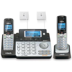 VTech DS6151-2 2-Line Expandable Cordless Phone System with 2 Handsets, Digital Answering System, Caller ID, DECT 6.0 - Home & Small Business (Black/Silver)
