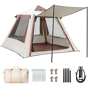 Inflatable Tents for Camping, Easy Setup Inflatable Tent with Canopy, Large Glamping Tent with Pump,Waterproof Oxford 4 Season Air Tent with Skylight Mesh Windows for 2/4/6/8/12 Person