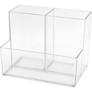 Clear Pen Holder, Plastic Pencil Organizer Cup with 3 Slots, Pencil Holder for Desk, Pen Storage for Marker Card Brushes School Art Stationery Supplies, Home & Office
