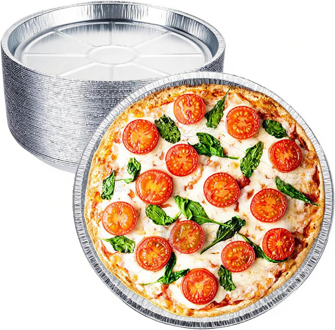 50 Pack 12 Inch Disposable Pizza Pans, Aluminum Pizza Pans, Round Pizza Pan Foil Focaccia Pan, Chocolate Cookies Cake Tin, Serving Platter Tray, Freezer & Oven Safe