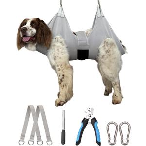 Dog Grooming Hammock Hanging Harness for Nail Trimming,X-Large Dog Grooming Sling with Thick Neck Support,Gray Dog Hanger Holder Restraint for Pet Grooming (XL (80 LB Max) Silver Grey 13-22.5in)