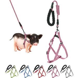 Mini Pig Harness, Adjustable Small Pig Harness with Leash Infinity Style Lead and Soft Foam Handle for Pet Pigs Walking Training Jogging (Pink, L)