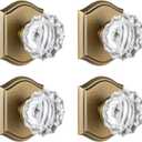 4 Pack Crystal Glass Dummy Door Knob, Single Side Dummy Door Knob Set for Interior Doors in Antique Brass