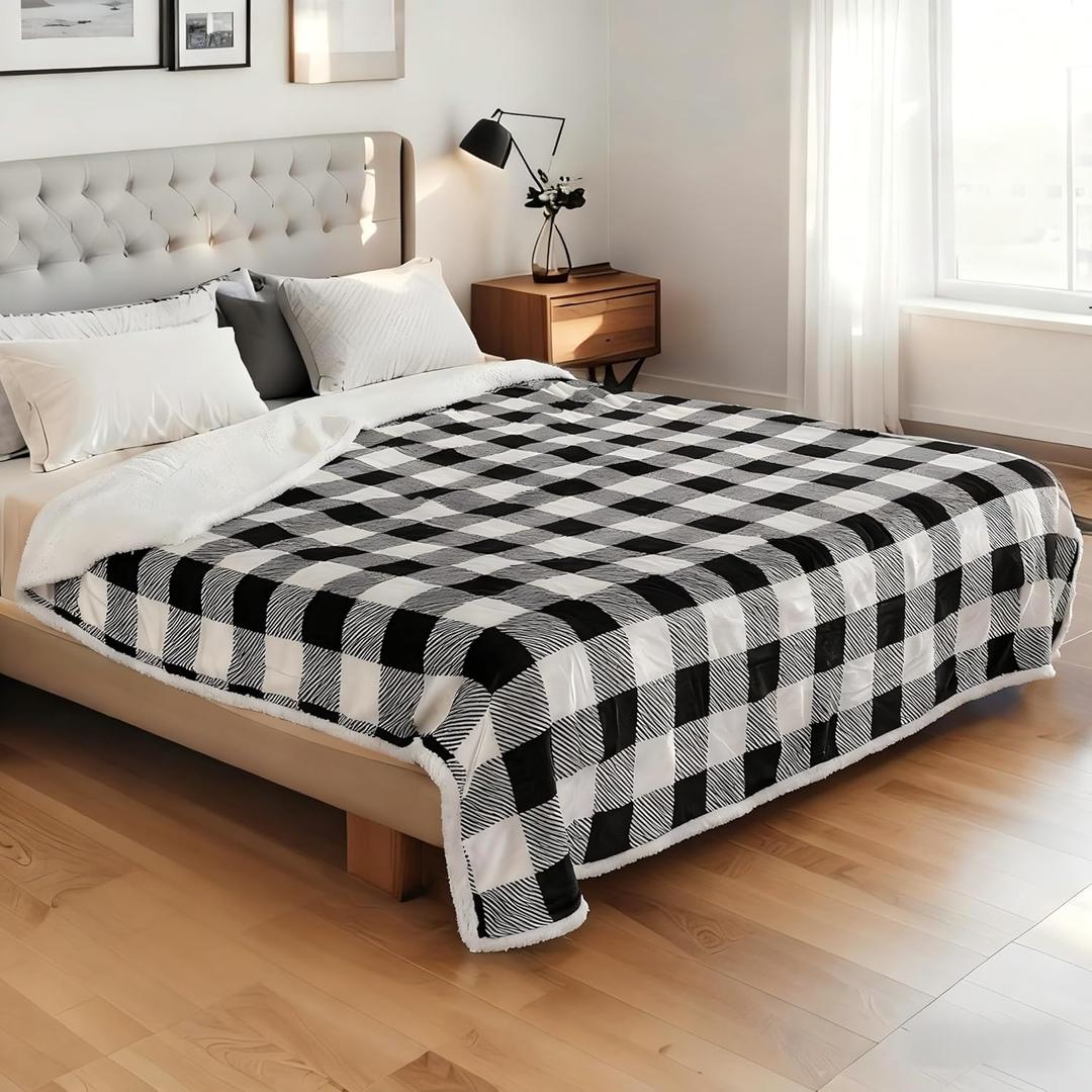 Electric Heated Blanket Full Size 72"x84" Microplush & Sherpa Fabric, Machine Washable 4 Heat Settings & 10 Hours Auto Off - Striped Check