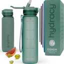 Hydracy Water Bottle with Time Marker -Large BPA Free Water Bottle & No Sweat Sleeve -Leak Proof Gym Bottle with Fruit Infuser Strainer & Times to Drink -Ideal for Fitness Sports & Outdoors (Moonlight Green)
