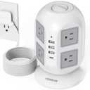 Tower Power Strip Surge Protector 10 Ft, TESSAN Flat Plug Extension Cord with Multiple Outlets, 8 AC Outlets, 4 USB Ports, 1 Builtin USB Cable, Desk Charging Station for Home Dorm Office