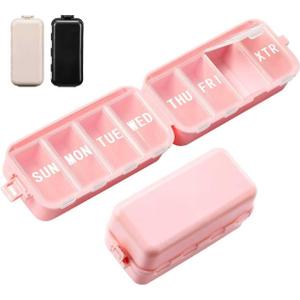 NEW Foldable Weekly Pill Organizer with Extra Grid, Cute & Portable 7 Day Pill Box 1 Time a Day, Week Daily Medicine Organizer - Large Travel Pill Case Holder Dispenser for Vitamin, Supplement - Pink