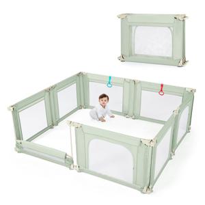 Baby Playpen Foldable Large Play Pen for Toddlers 1-3, 79(L) X71(W) X27(H) Pre-Assembled Playard for Indoor, Adjustable Mesh Breathable Floor Playpen Certified Safe Baby Product (Green)