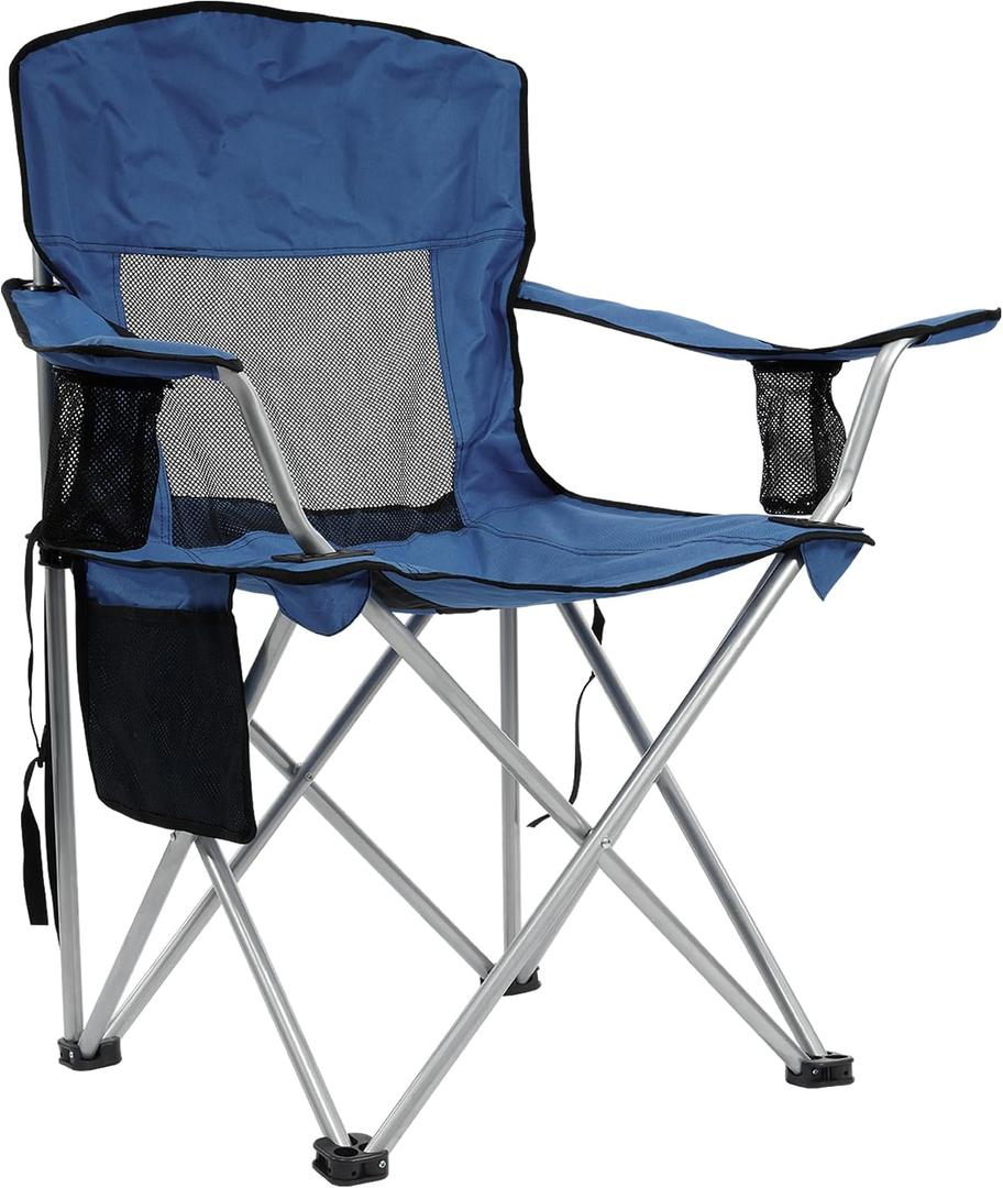 HULKFIT Folding Camping Chairs, Portable Outdoor Beach Lawn Chair for Adults with Carry Bag & Built-in Cup Holder, Casual Foldable Chair for Picnic Fishing Garden,Navy Blue