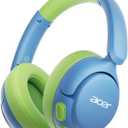 acer Kids Bluetooth Headphones, 85dB Volume Limiter, Foldable Wireless Over-Ear Headphones for iPad, Travel, 75H Playtime, Bluetooth 5.4, Built-in Mic, Blue Green
