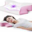 SKYEMAC Cervical Neck Pillow, Neck and Shoulder Support Pain Relief Pillow, Memory Foam Contoured Height Adjustable Pillow, Ergonomic Orthopedic Pillow for Bed Side Back Stomach Sleeper,Pink