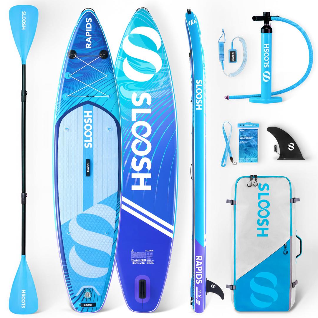 SLOOSH Inflatable Stand Up Paddle Board, 11'6" Inflatable Paddle Boards with Premium Accessories, Non-Slip EVA Deck, Ultra-Light Carry Bag Pump, Rapids SUP for Youth & Adults, Arctic Drift