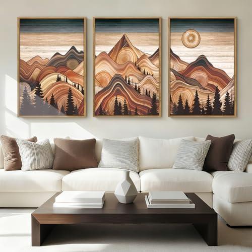 IARTTOP Large Mountain Framed Canvas Wall Art 16x24 Inch Vintage Mountain Landscape Art Prints Set of 3 Abstract Nature Scenery Wall Decor for Living Room Bedroom Office