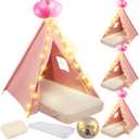 4 Pack Teepee Tent for Kids Slumber Party with Mattress,Fitted Sheet,Light String,Natural Cotton Washable Sleepover Tents for Girls Party Birthday Slumber Movie Night Supplies(Pink), 61.81 Inches X 7.09 Inches X 25.98 Inches