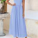 PRETTYGARDEN Women's 2025 Summer Casual Long Dresses Cap Sleeve Patchwork A Line Flowy Modest Elegant Homecoming Maxi Dress (Blue, XL)