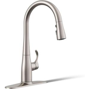 KOHLER K-597-VS Simplice Pull Down Kitchen Faucet, 3-Spray Faucet, Kitchen Sink Faucet with Pull Down Sprayer, Vibrant Stainless
