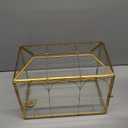 Glass Wedding Card Box with Slot, 10.2'' Large Clear Card Box Gold Brass Gift Card Storage Box with Lock Perfect for Wedding Receptions, Baby Shower, Birthday Party, Bridal Shower