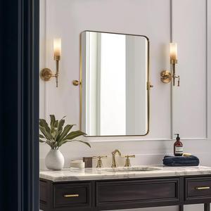 MOON MIRROR Brushed Gold Pivot Mirror,Brass Tilt Rectangle Pivot for Bathroom, Overall 28.33 x 32 in (Mirror 24x 32 in)