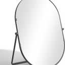 Vanity Desk Table Mirror, Adjustable Rotation Oval Tabletop Standing Makeup Mirror with Metal Framed for Living Room, Bedroom, Bathroom, Dark Grey