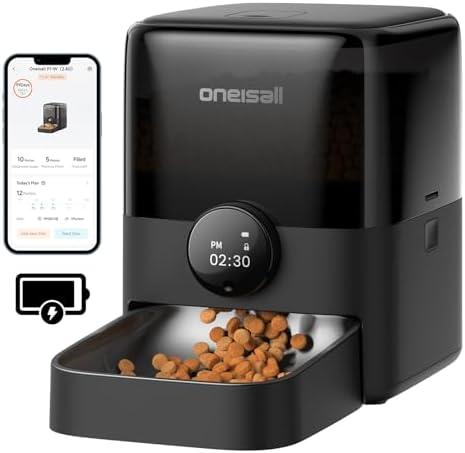 oneisall Cordless WiFi Automatic Cat Feeder, Tasty S2 Pro Rechargeable 100-Day Battery Operated Pet Feeder, 12 Cups/3L Timed Cat Food Dispenser for Large Kibble, Smart App Control (Black)