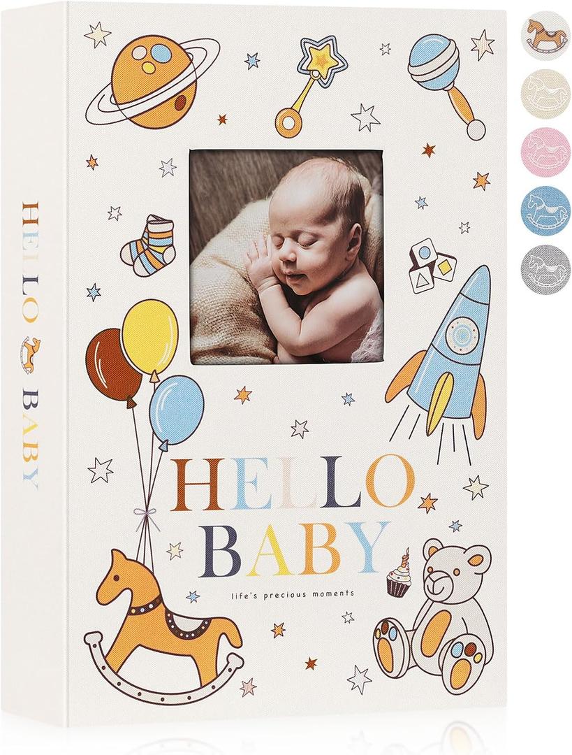 Lanpn Baby Photo Album 4x6 300 Pockets, Linen Newborn Bebe Ultrasound Photo Album with Memo Writing Area, Cover Photo Book, Picture Album for kids, Baby Girl Boy Memory Book Keepsake Colorful