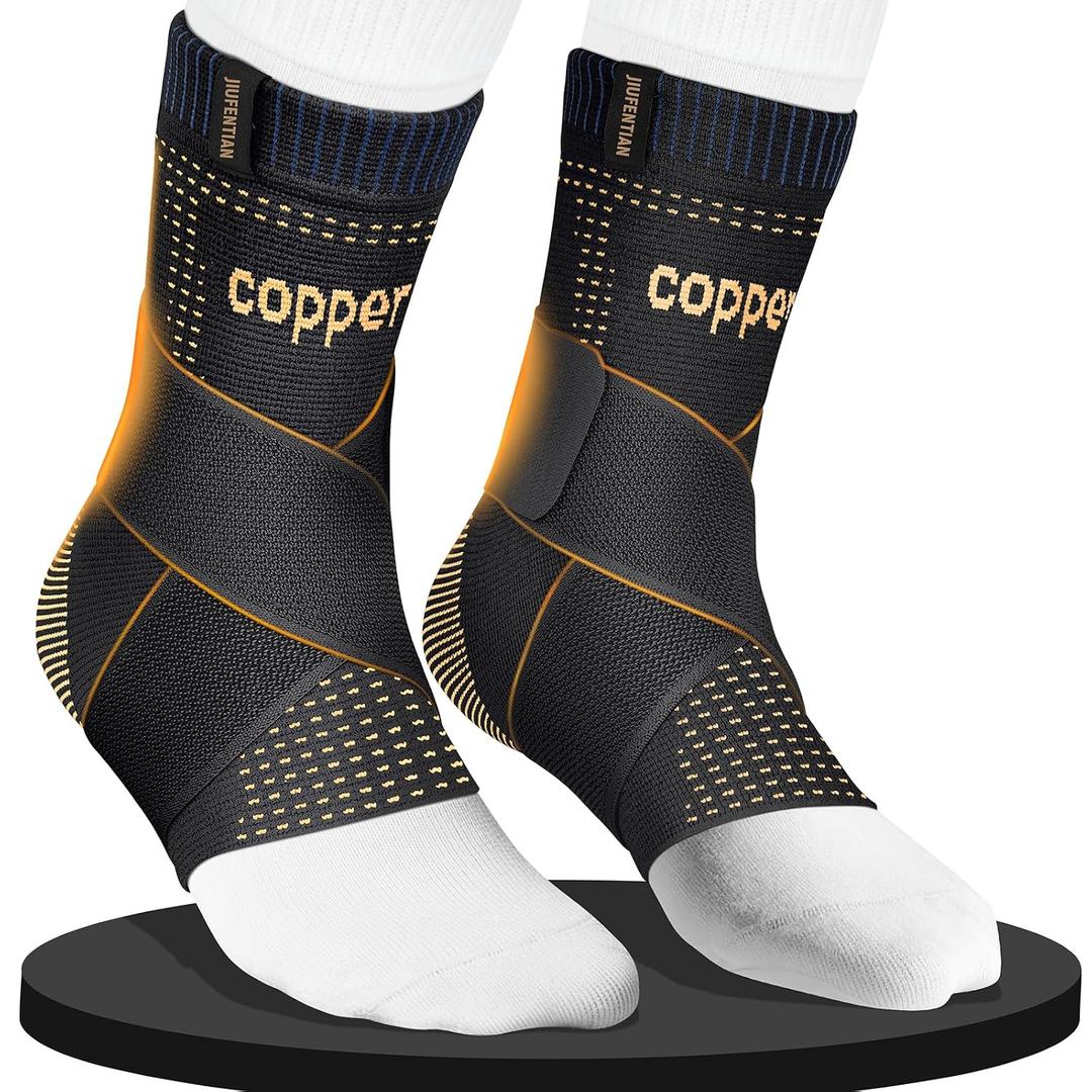 JIUFENTIAN Ultra-Thin & Copper Infused Ankle Support - Adjustable Compression Ankle Brace for Sprain Recovery, Plantar Fasciitis & Daily Pain Relief | Breathable, Durable, Fits Any Shoe (Small)