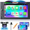 Double Din Car Stereo with CD/DVD Player, 7-inch Touch Screen Car Stereo with Apple CarPlay&Android Auto, Bluetooth5.2, Backup Camera, Mirror Link, Subwoofer, SWC, Subwoofer, AM/FM Car Radio Receiver
