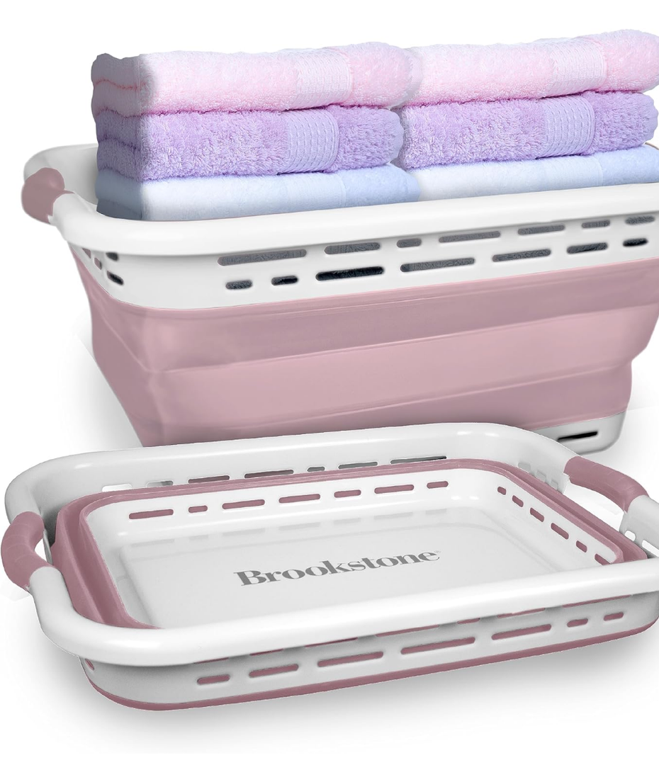 BROOKSTONE, 1 UNIT, 11 GALLONS - 24" Collapsible Laundry Basket, Comfort Non-Slip Grip Handles, Minimalist Space Saving Design, Portable Pop-Up Hamper