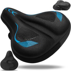 Gel Bike Seat Cushion, Soft Gel Padded Bicycle Seat Cover for Men & Women Comfort, Extra Padding Cycle Seat Cushion for Peloton, Stationary Exercise Bike, Beach Cruiser, Ebike, MTB, Road Bicycle (C2 Blue)