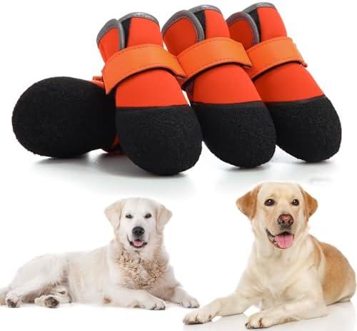 DOGOYS Dog Shoes, Outdoor Dog Boots Non-Slip Waterproof Dog Booties for Medium to Large Dogs 4Pcs for Winter Snowy Day, Summer Hot Pavement with Rugged Sole Orange 3