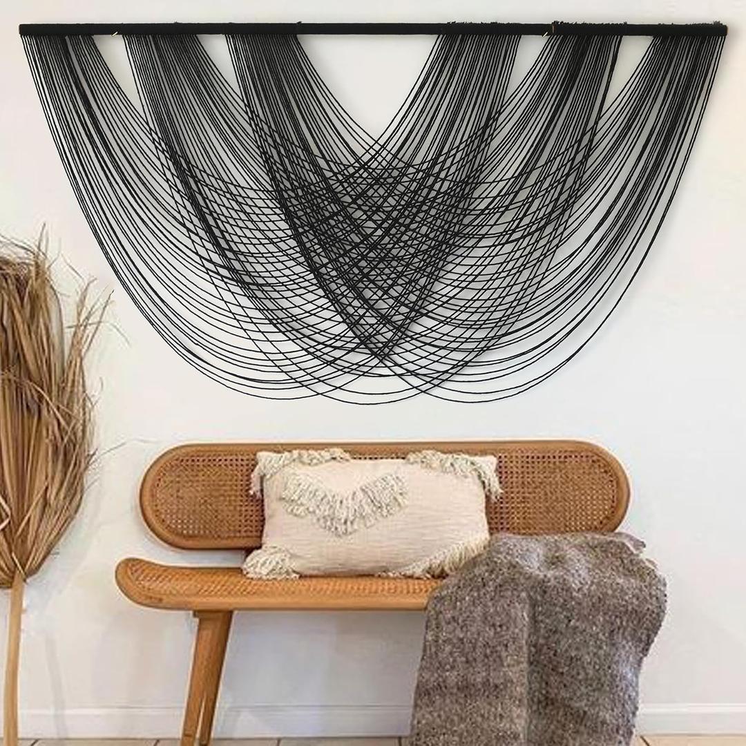 Flber Macrame Wall Hanging Black 59.00" W x 31.00" L Boho Wall Decor Large Boho Yarn Tapestry Living Room Bedroom Home Wall Dcor