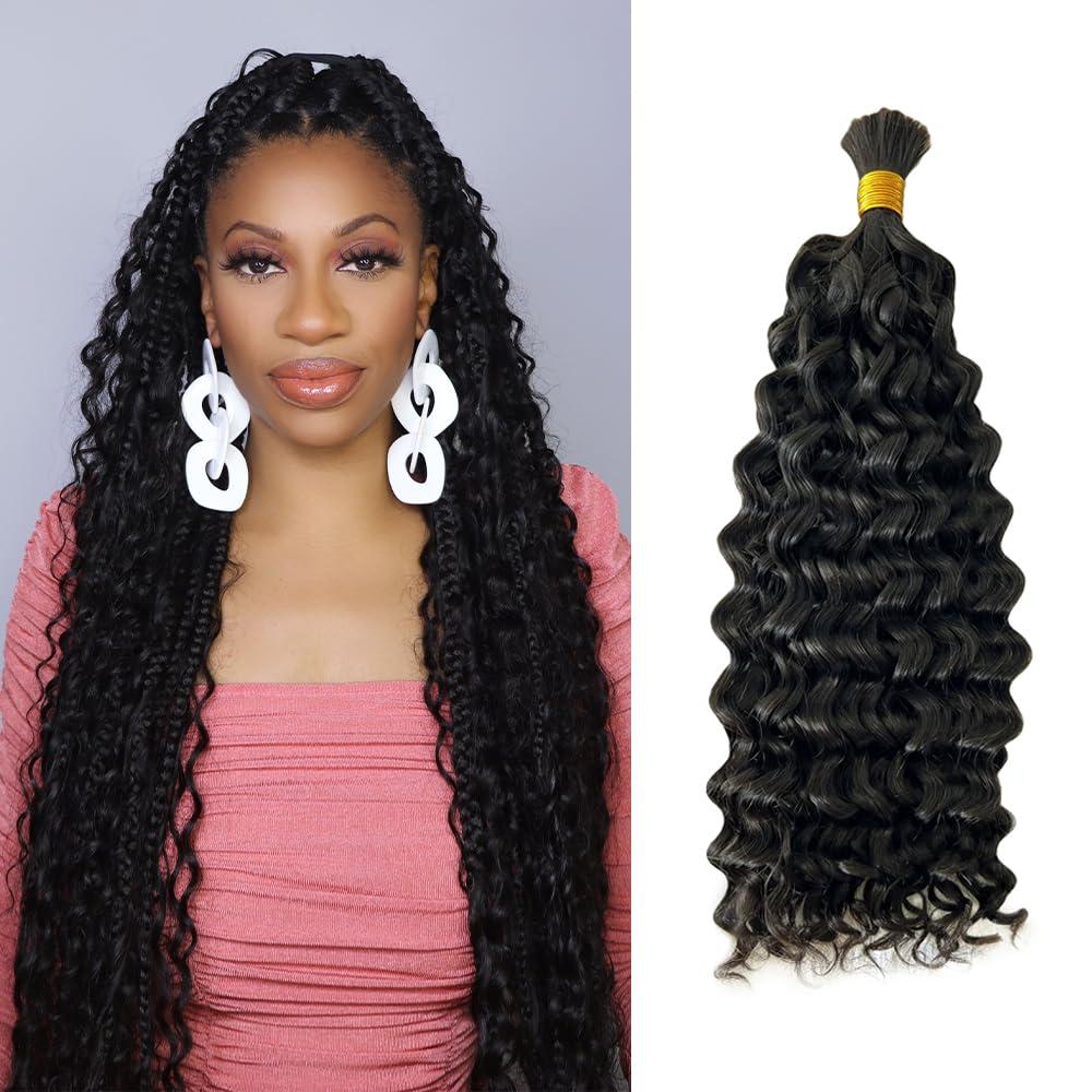 YGWIGS Braiding Human Hair Water Wave Bulk Hair Braiding Hair for Boho Braids Double Drawn Human Hair for Black Women 100g 16inch Natural Black