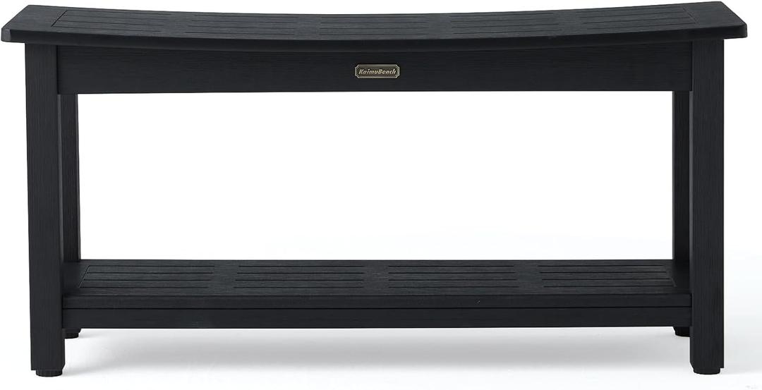 KaimuBench 36'' HDPS Waterproof Shower Bench Seat, Poly Lumber Shower Stool for Shaving Legs, Plastic Bath Chair Seat with Adjustable Feet, Non-Slip & No Maintenance, Black (36 x 13 Inches)