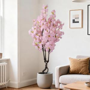 Artificial Pink Cherry Blossom Tree,7ft(84in) Faux Japanese Sakura Indoor Decoration,Natural Fake Cherry Floral Tree Outdoor Decor,Realistic Silk Pink Flowers for Living Room,Office,Wedding Party